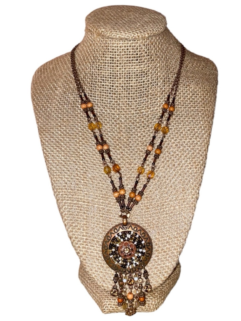 VINTAGE 2003 AVON “Earthtone Fringe" copper-tone Two Strand necklace 18” (Max)
